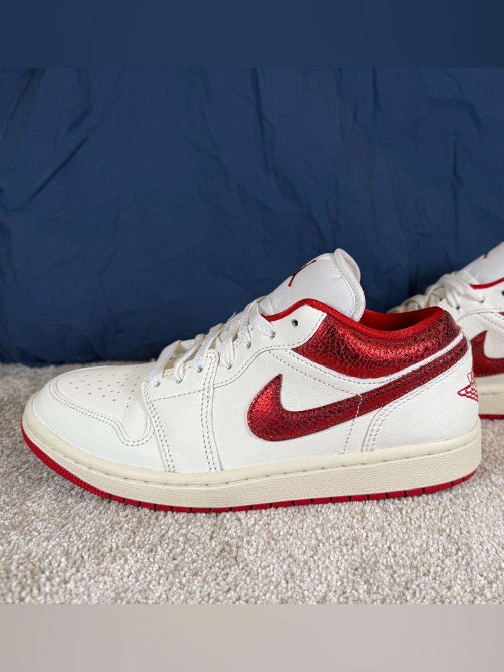 Nike Air Jordan 1 Low Women’s 8.5 White Red Metallic Swoosh HJ9338-106 Sneakers - Picture 1 of 8